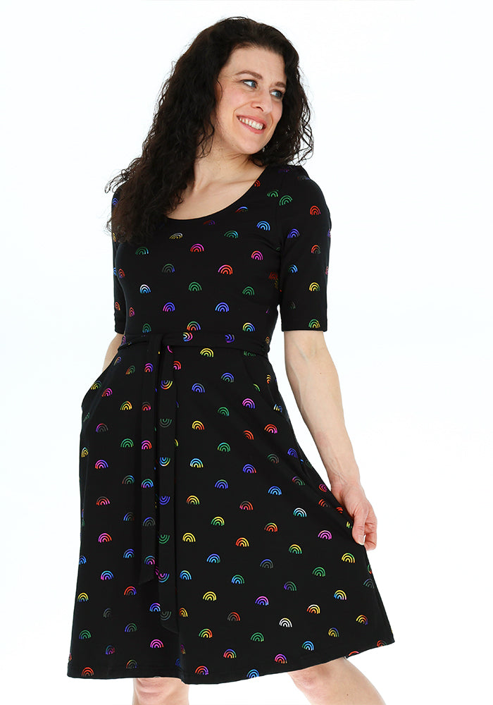 Fourth angle of Andria Rainbow Foil Rainbows Print Cotton Dress