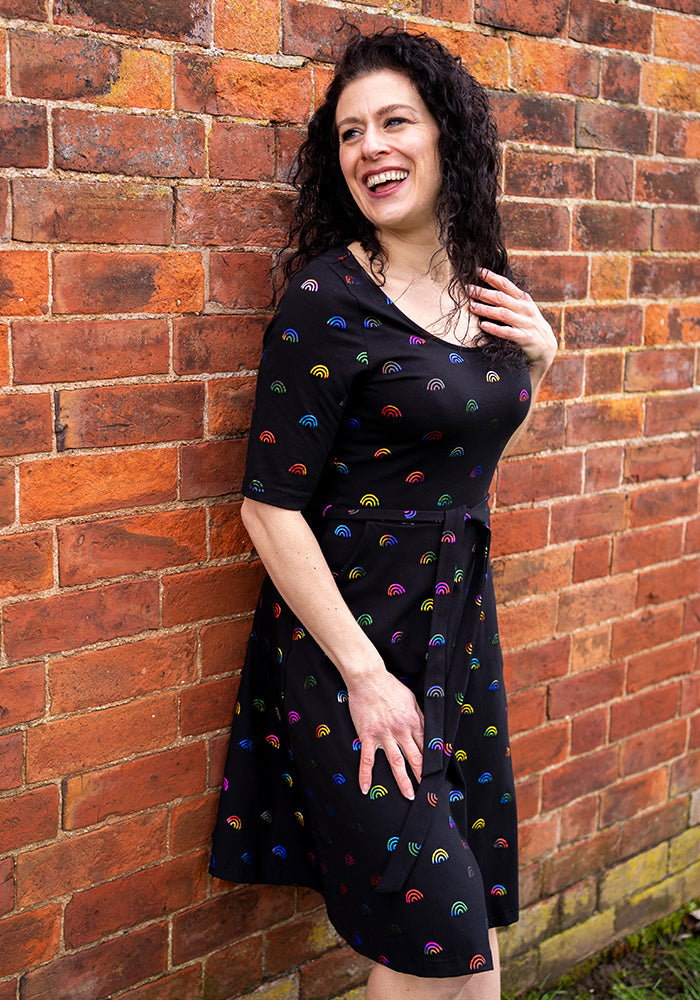 Seventh angle of Andria Rainbow Foil Rainbows Print Cotton Dress