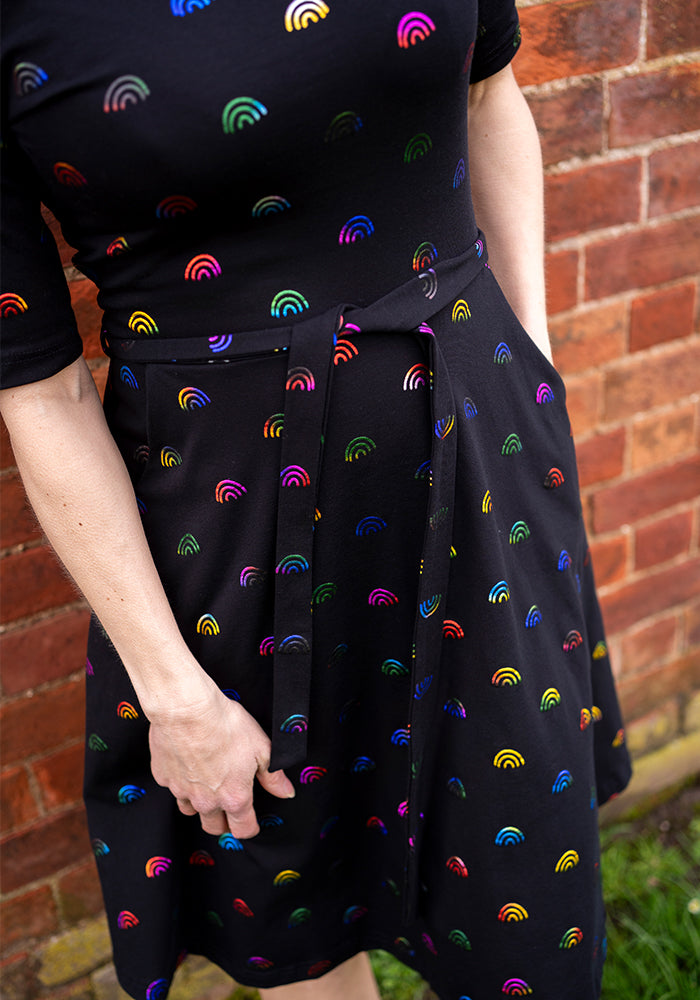 Fifth angle of Andria Rainbow Foil Rainbows Print Cotton Dress