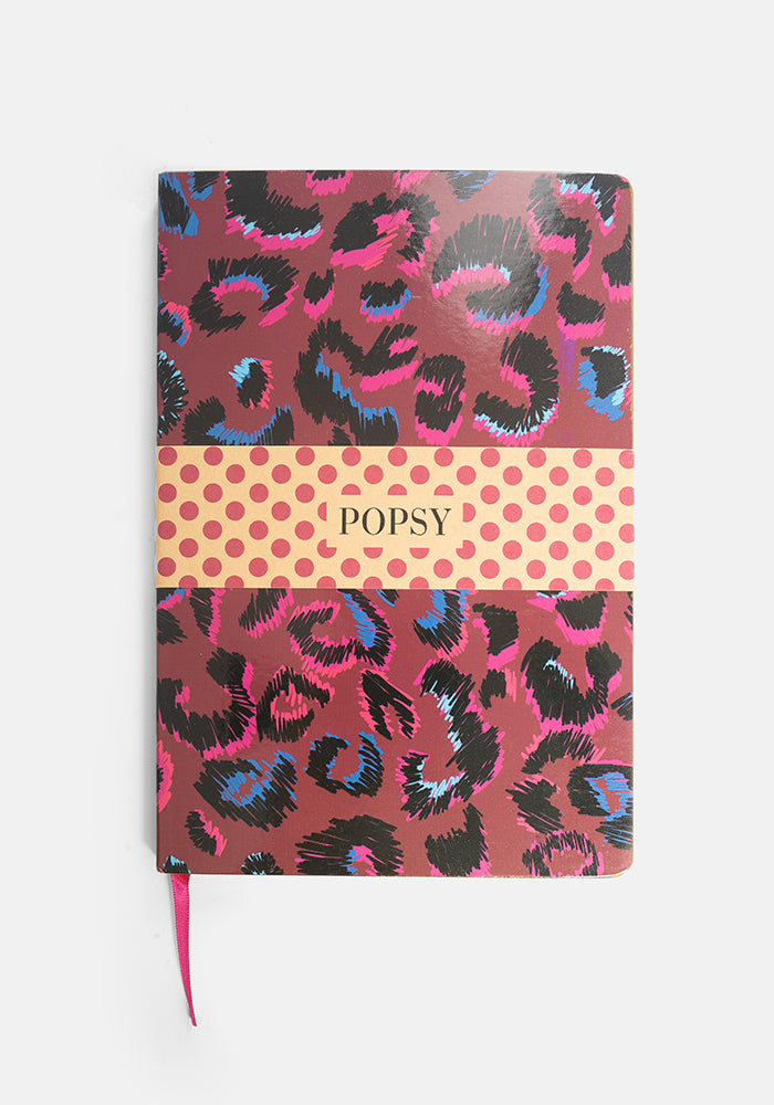 Front view of Cute Purple Animal Print Notebook - Colourful Quirky Journal Gift