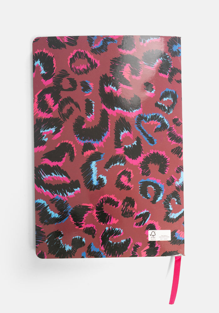 Third angle of Cute Purple Animal Print Notebook - Colourful Quirky Journal Gift
