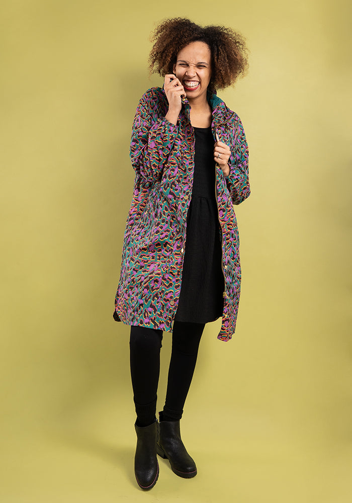 Front view of Multicolour Animal Print Popsy Coat