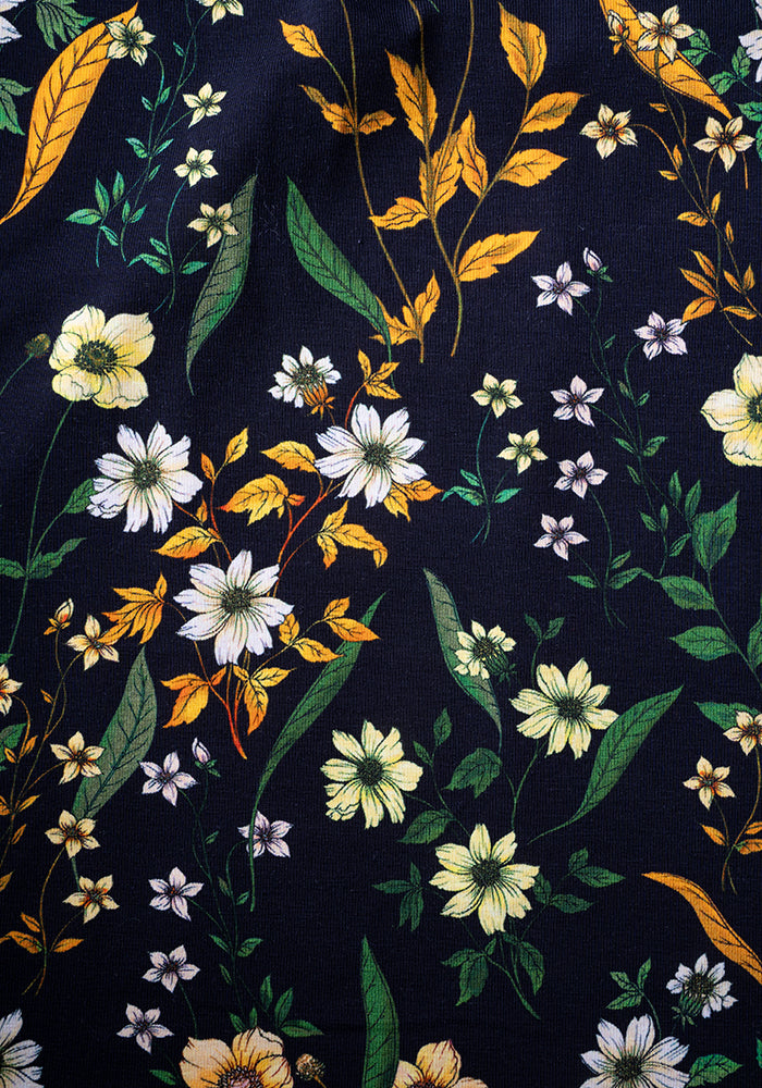 Anise Floral Print Tiered Hem Cotton Midi Dress