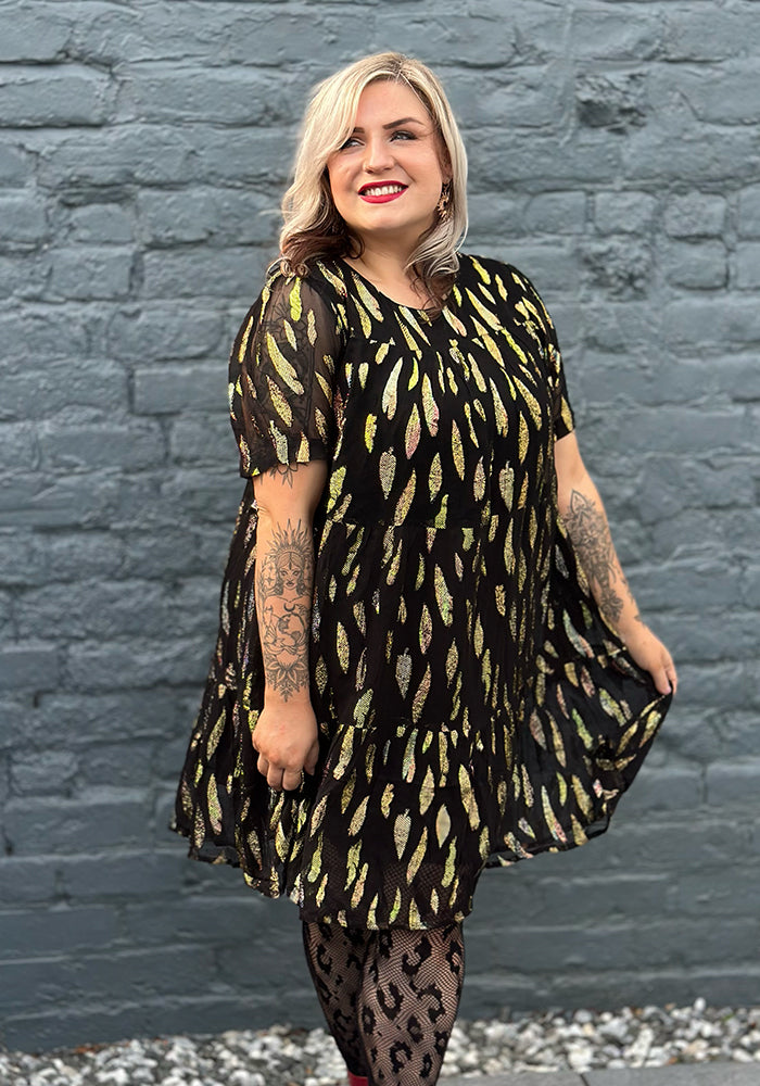 Front view of Anissa Lurex Tiered Hem Dress
