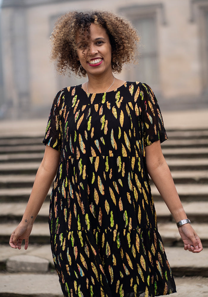 Anissa Lurex Tiered Hem Dress