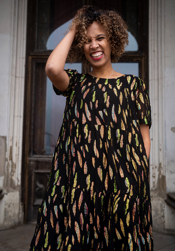 Anissa Lurex Tiered Hem Dress