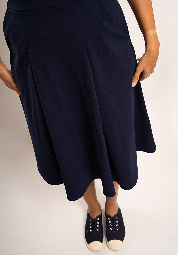 Fourth angle of Ann Navy Vintage Box Pleat Swing Skirt