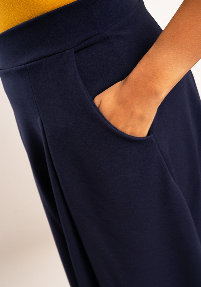 Second angle of Ann Navy Vintage Box Pleat Swing Skirt