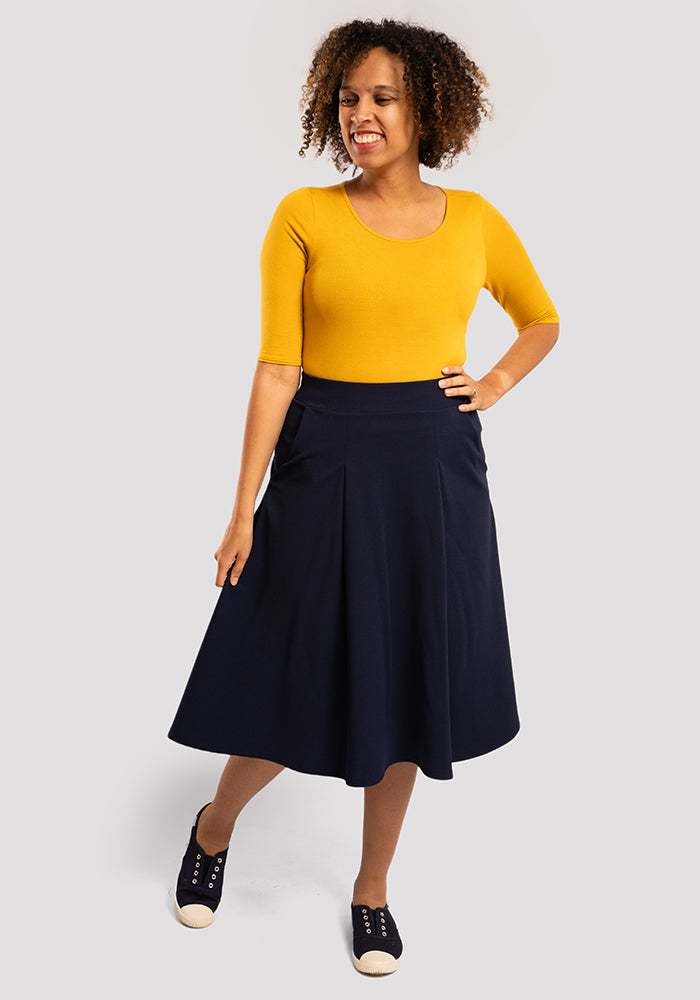 Fifth angle of Ann Navy Vintage Box Pleat Swing Skirt