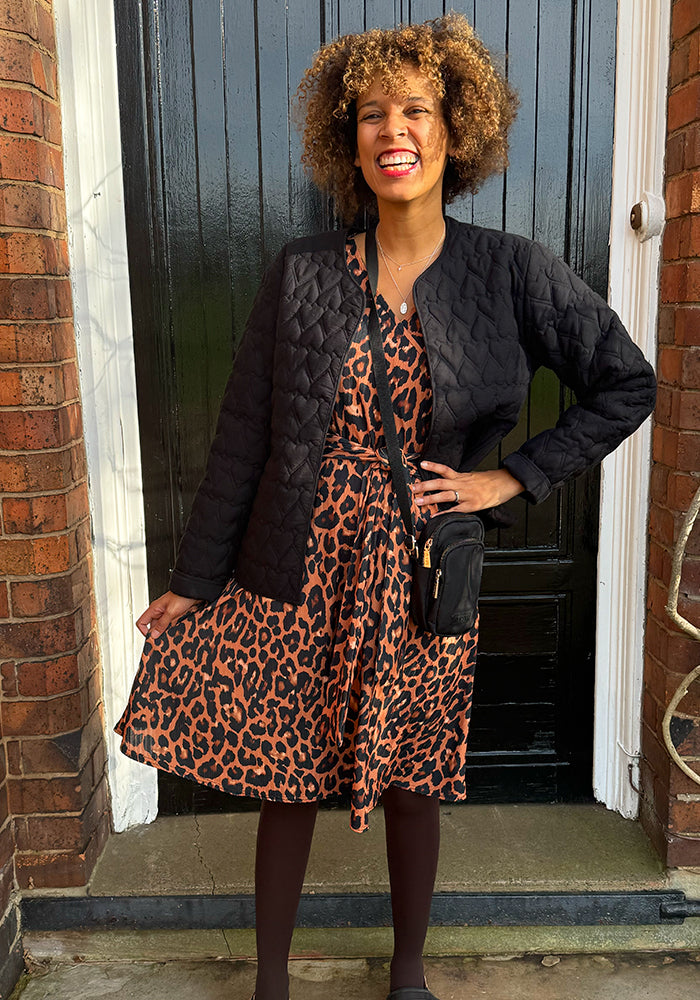 Front view of Anouk Natural Animal Print Dress