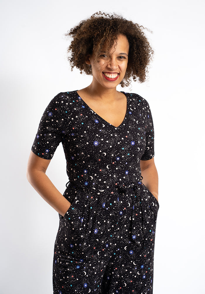 Third angle of Antares Ditsy Star Print Viscose Jumpsuit