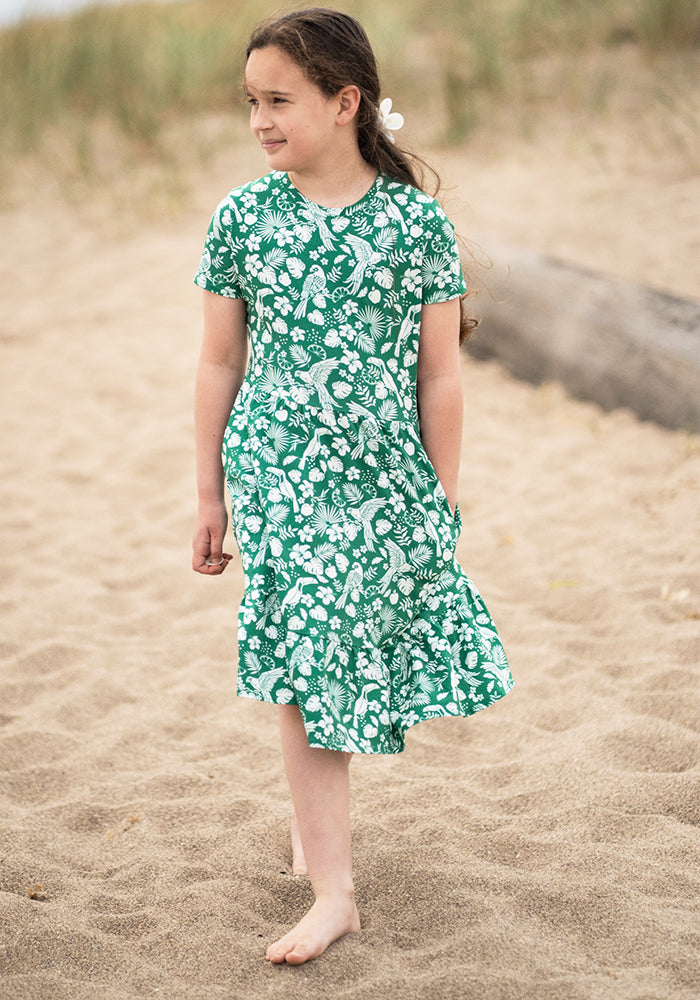Children's Green Paradise Print Cotton Dress (Aloise)