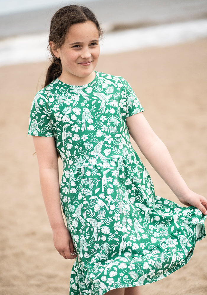 Children's Green Paradise Print Cotton Dress (Aloise)