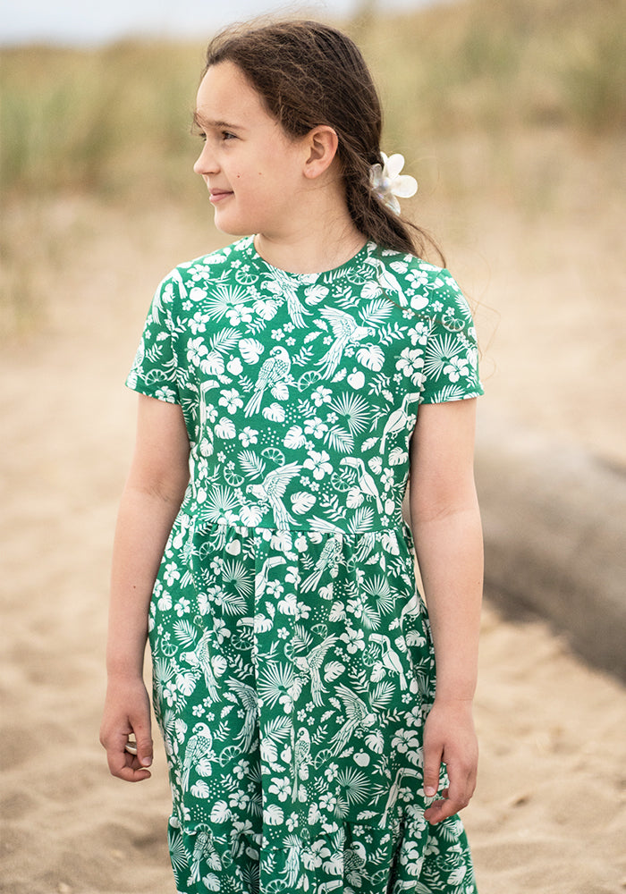 Children's Green Paradise Print Cotton Dress (Aloise)