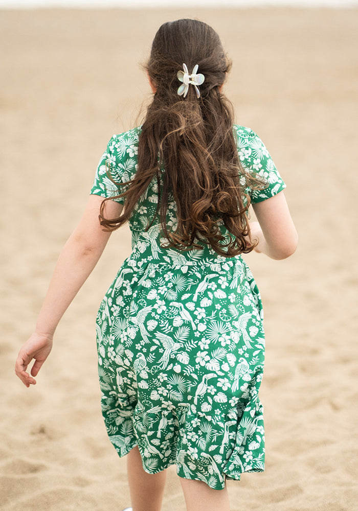 Children's Green Paradise Print Cotton Dress (Aloise)