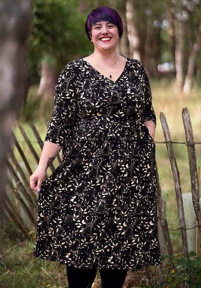 Alora Mystical Cats Print Cotton Midi Dress