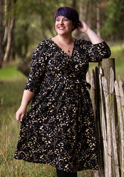 Alora Mystical Cats Print Cotton Midi Dress