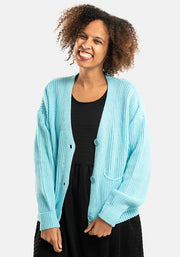 Aqua Blue Ribbed Cardigan