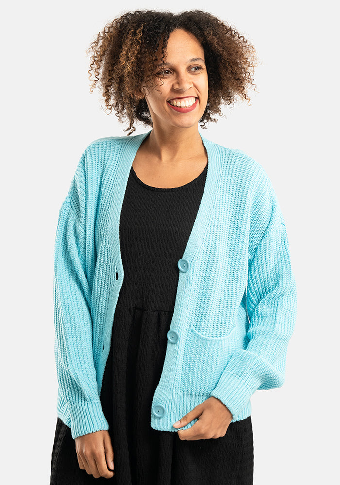 Aqua Blue Ribbed Cardigan