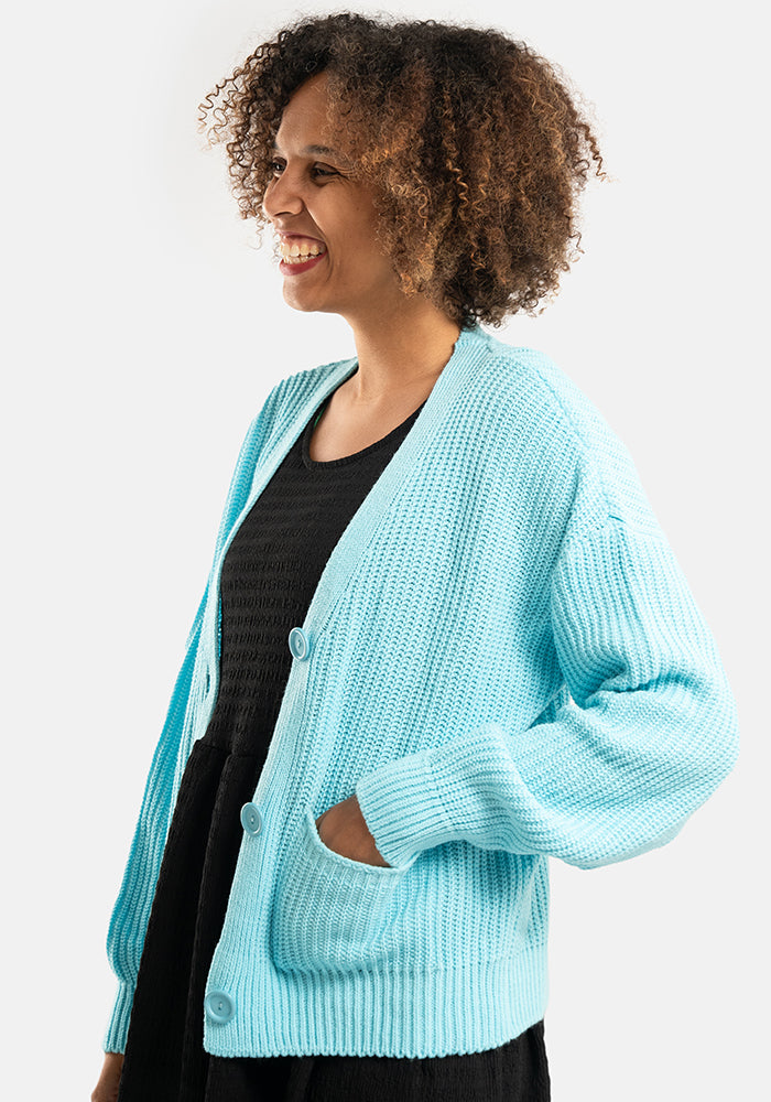 Aqua Blue Ribbed Cardigan