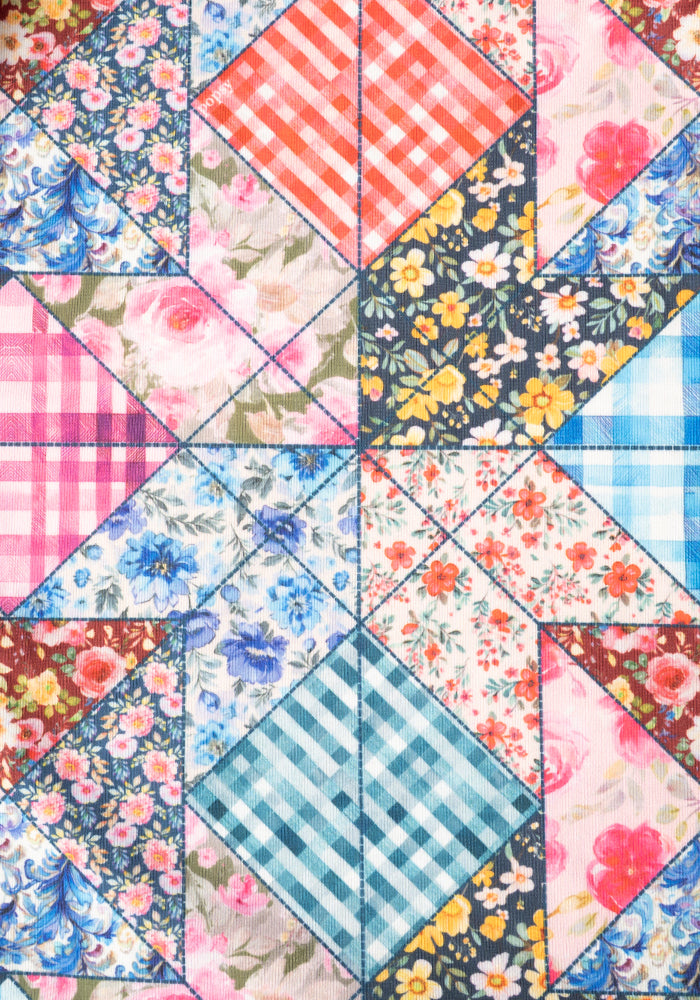 Aralon Patchwork Quilt Print Tiered Hem Midi Dress