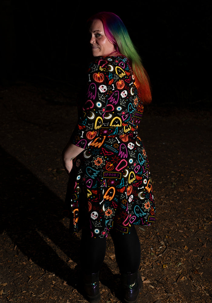 Araminta Neon Spooky Fun Print Cotton Dress