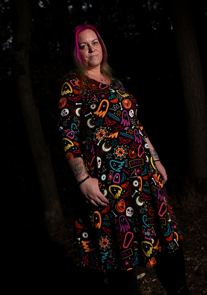 Araminta Neon Spooky Fun Print Cotton Dress