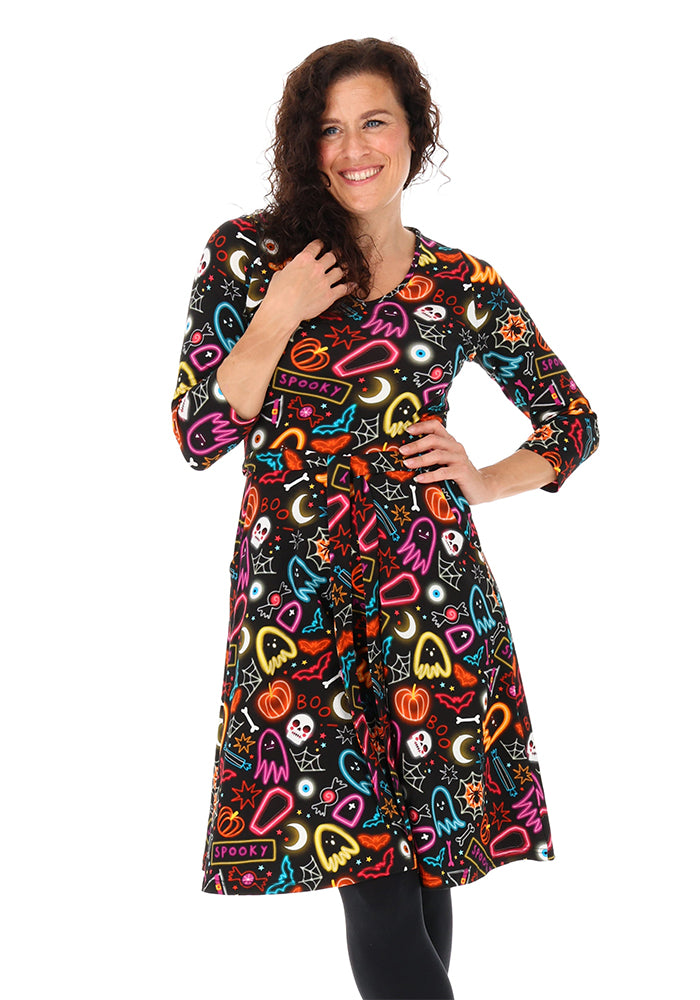 Araminta Neon Spooky Fun Print Cotton Dress