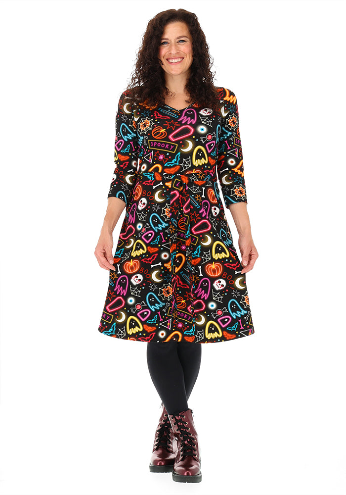 Araminta Neon Spooky Fun Print Cotton Dress