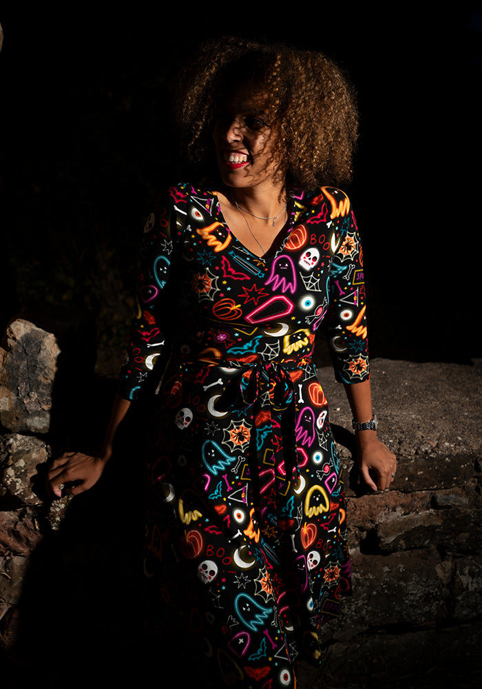 Araminta Neon Spooky Fun Print Cotton Dress
