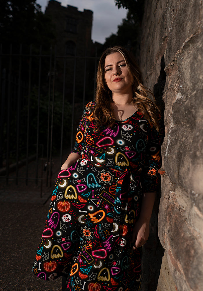 Araminta Neon Spooky Fun Print Cotton Dress