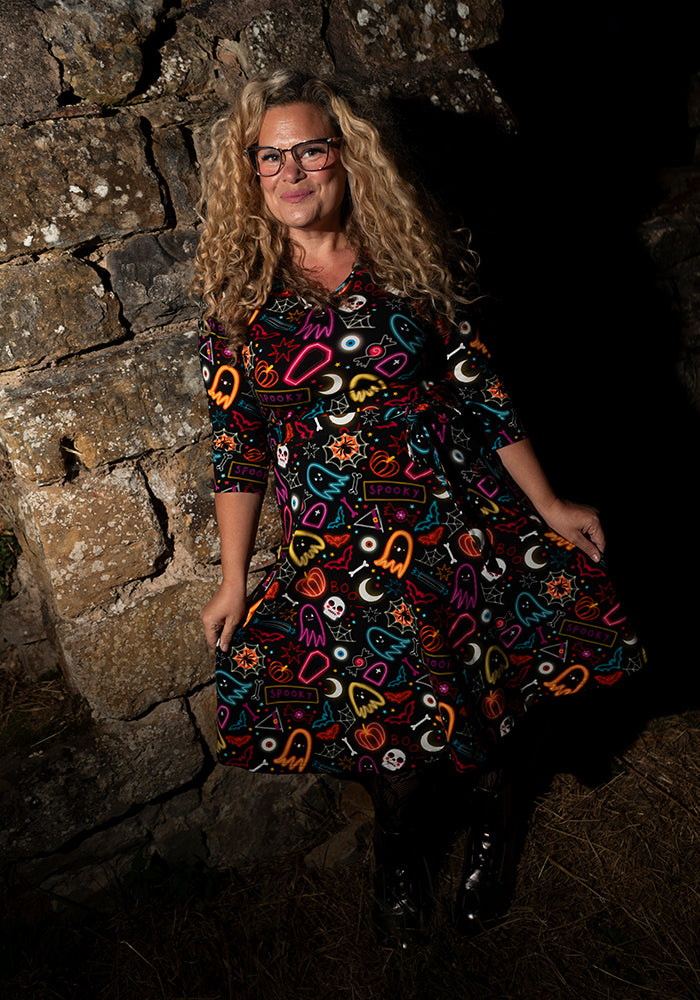 Araminta Neon Spooky Fun Print Cotton Dress