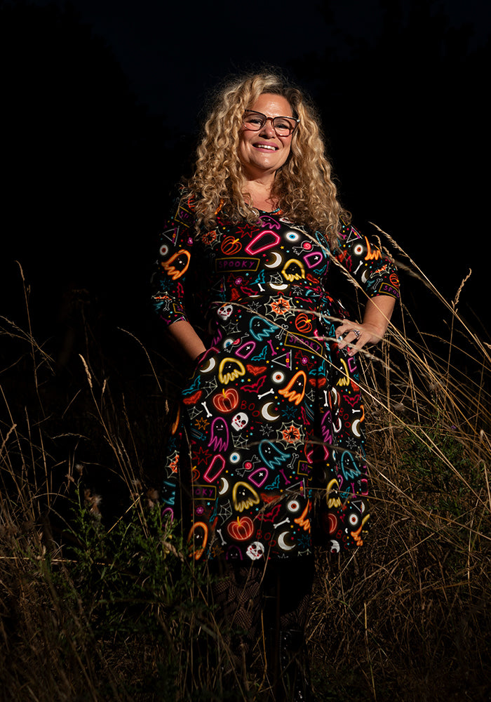 Araminta Neon Spooky Fun Print Cotton Dress