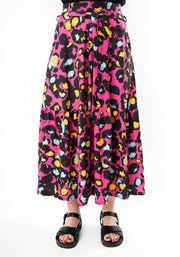 Aramis Pink Animal Print Tiered Hem Midi Skirt