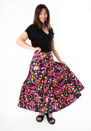 Aramis Pink Animal Print Tiered Hem Midi Skirt