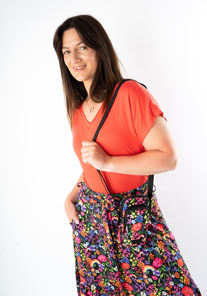 Fifth angle of Aramis Garden Rainbow Floral Print Tiered Hem Jersey Midi Skirt