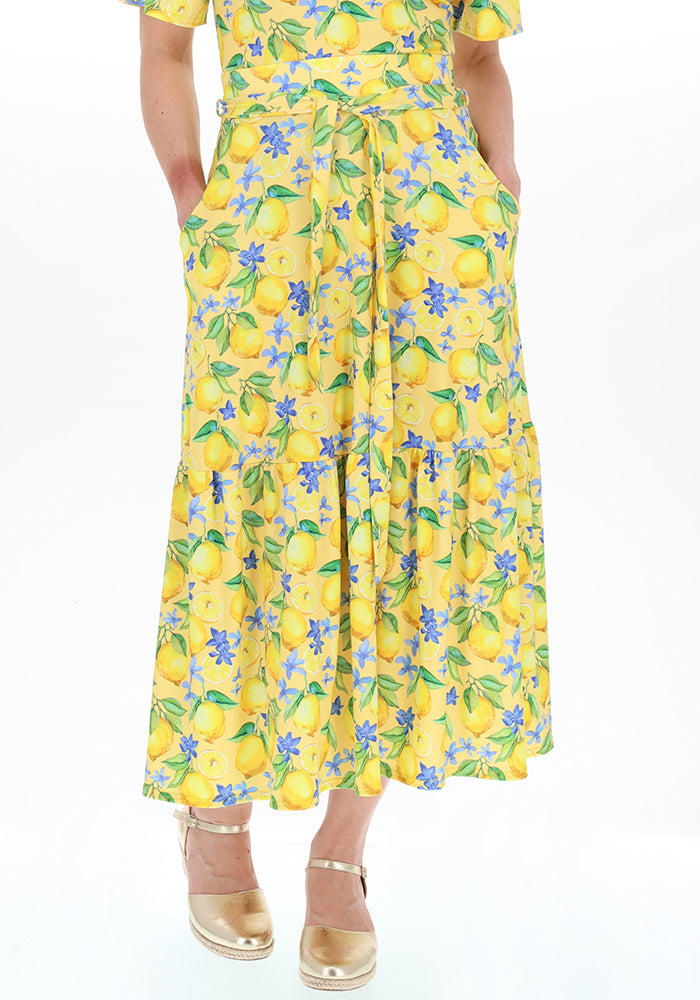 Fifth angle of Aramis Lemon Print Tiered Hem Jersey Midi Skirt