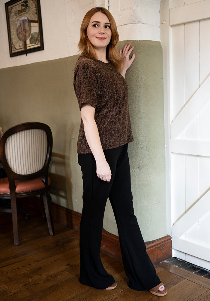 Second angle of Arbor Black Full Leg Flare Trousers