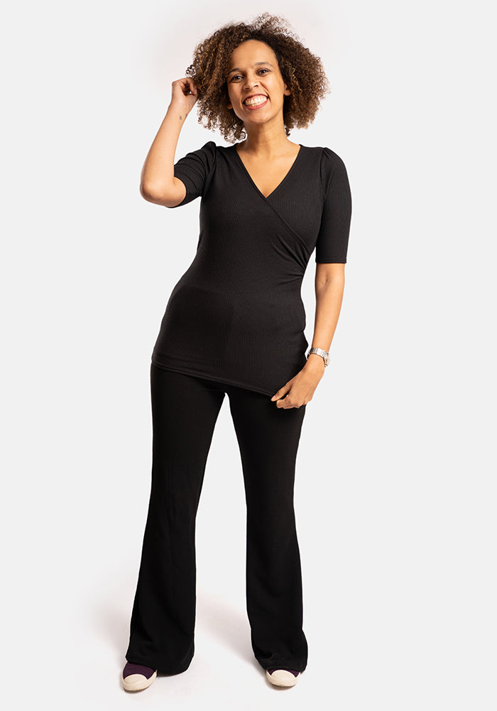 Fifth angle of Arbor Black Full Leg Flare Trousers