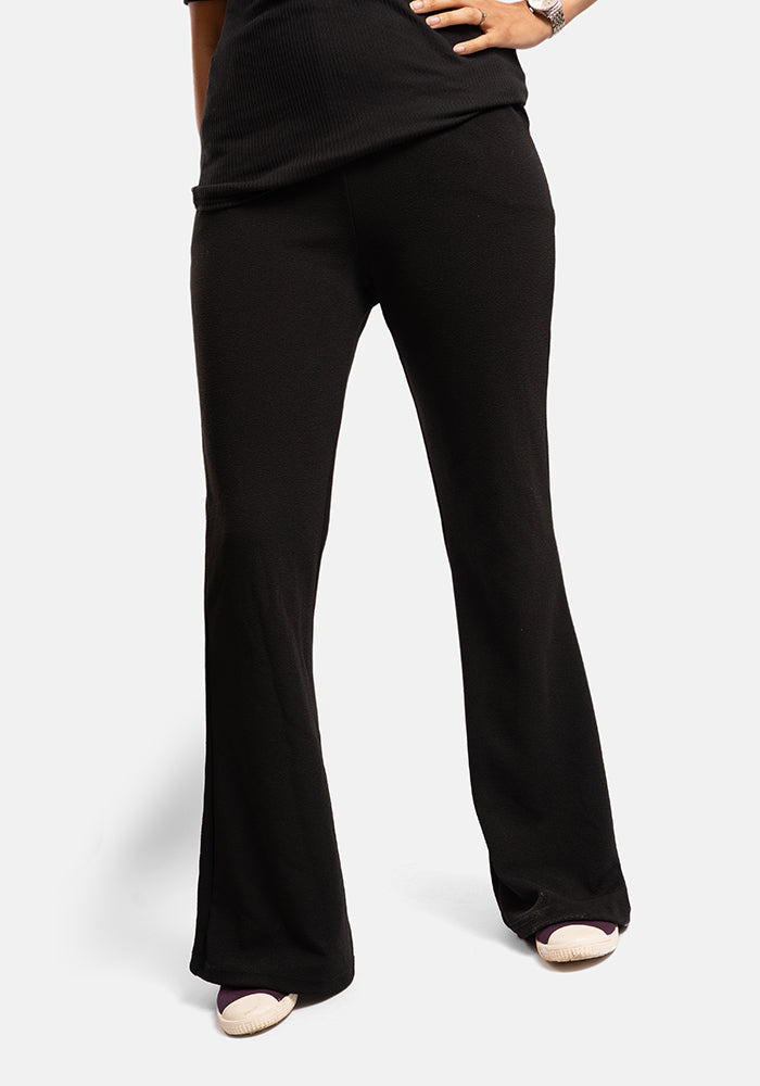 Fourth angle of Arbor Black Full Leg Flare Trousers