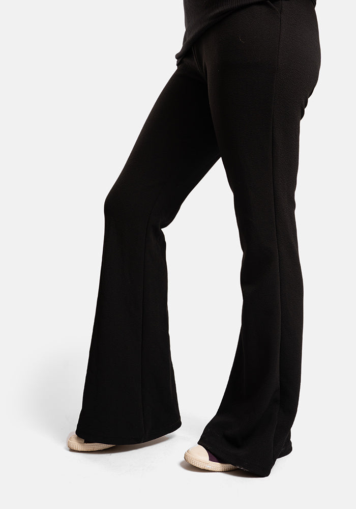 Third angle of Arbor Black Full Leg Flare Trousers