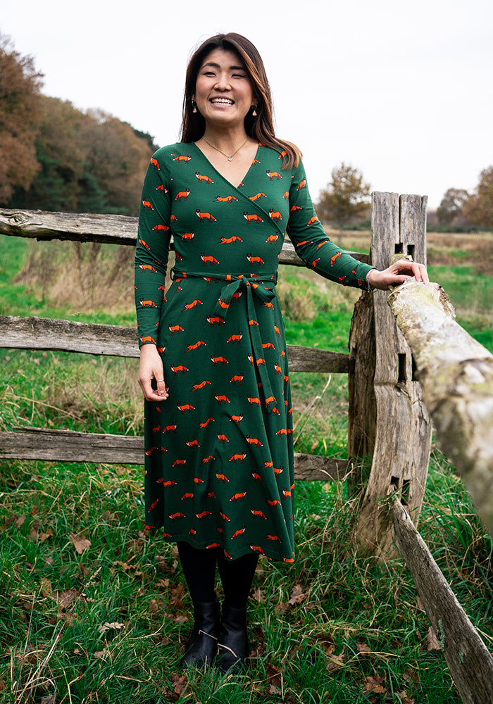Sixth angle of Archer Green Fox Print Cotton Midi Dress