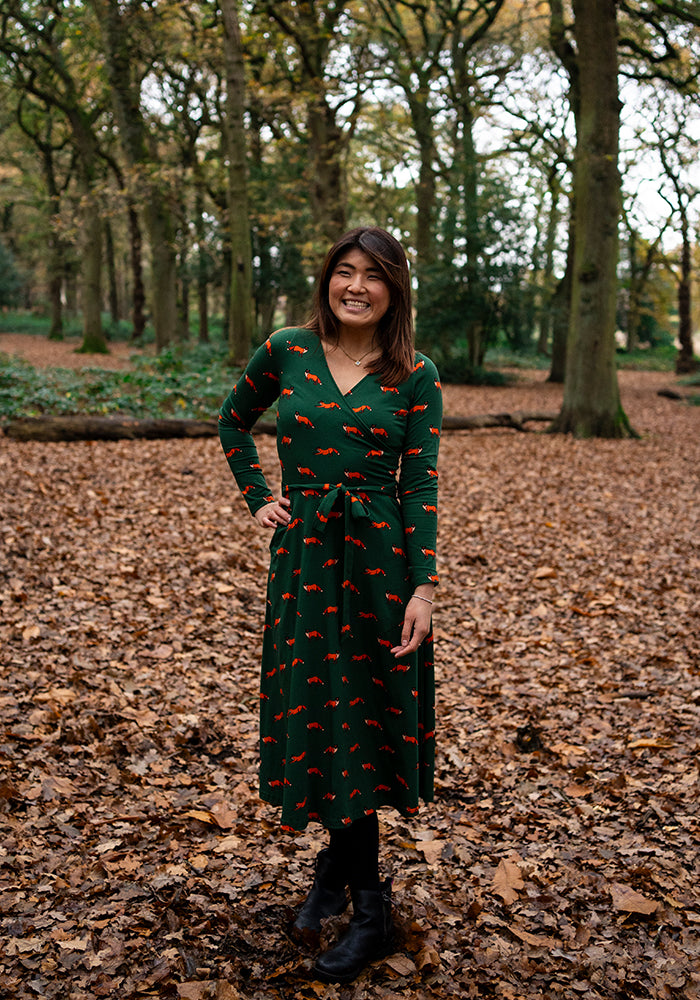 Archer Green Fox Print Cotton Midi Dress