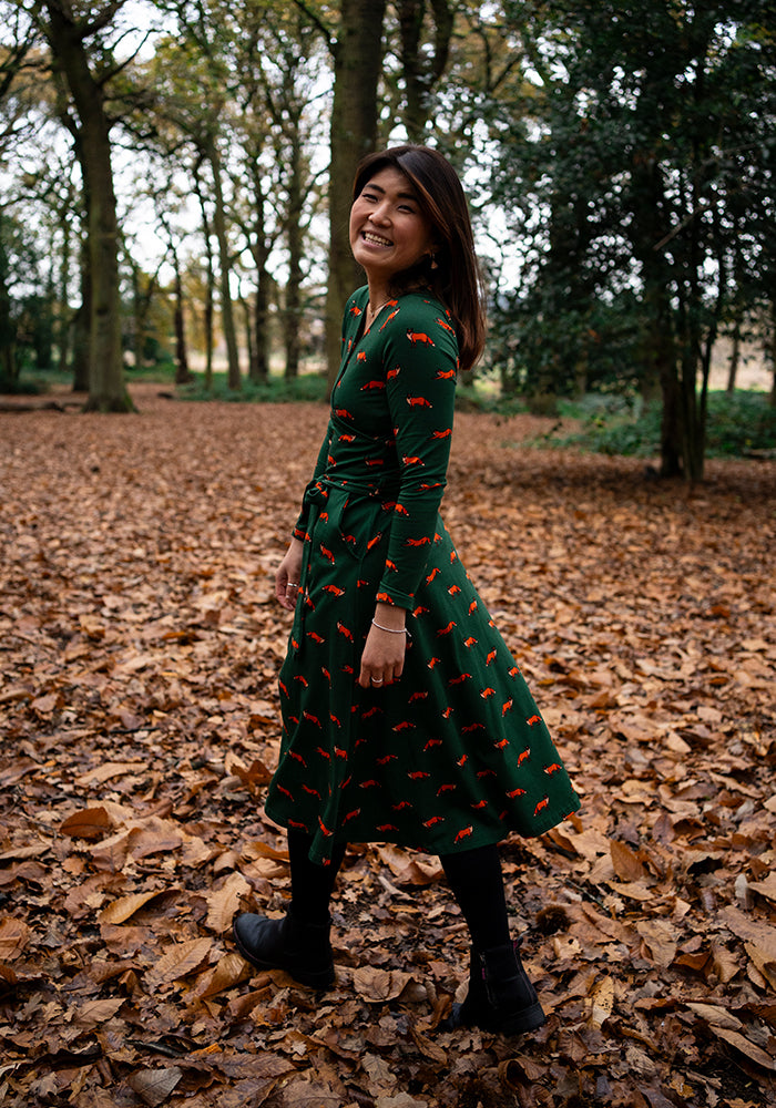 Third angle of Archer Green Fox Print Cotton Midi Dress