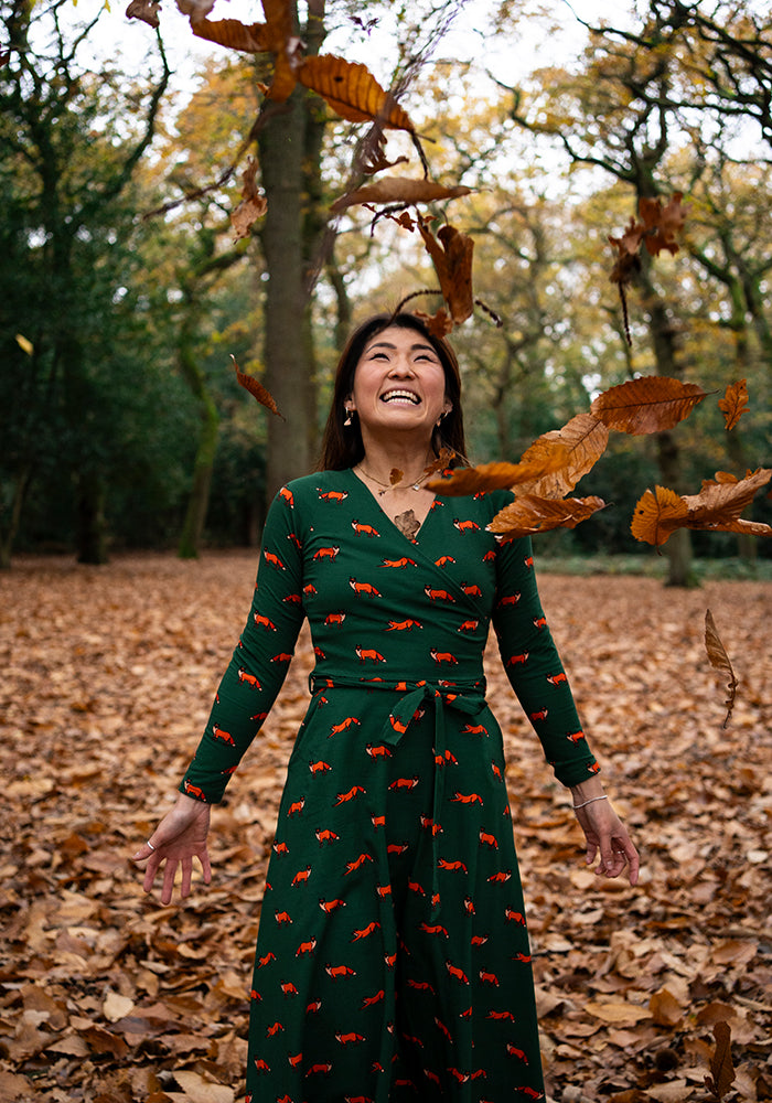 Fourth angle of Archer Green Fox Print Cotton Midi Dress