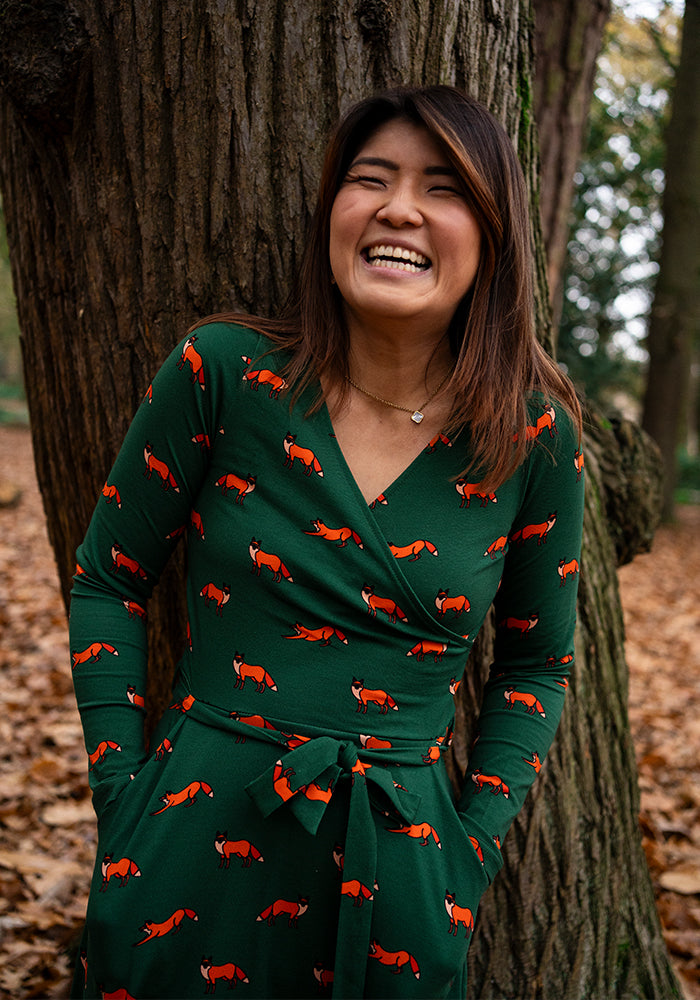 Archer Green Fox Print Cotton Midi Dress