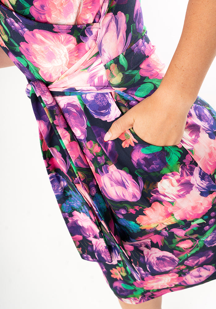 Arden Pink & Purple Blurred Floral Print Cotton Dress
