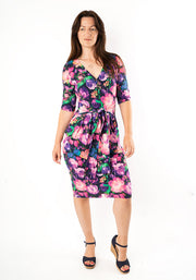 Arden Pink & Purple Blurred Floral Print Cotton Dress