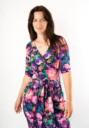 Arden Pink & Purple Blurred Floral Print Cotton Dress