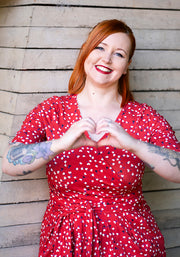 Ari Red Ditsy Heart Print Cotton Dress